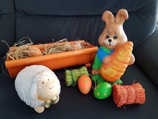 Osterdekoration Deko Ostern Hase + Schaf und Zubehör Keramik wie neu