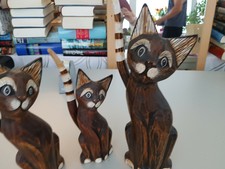 3er Katzen-Set  Holz  Albesia-Holz  Natur Dekoration- H ca. 22-26-32 cm