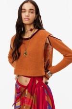 Zara Damen Leinen Mischung Orange Limited Edition Crop Strick Pullover Top M Medium