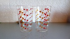 Glas Gläser 2 Stück Wasserglas Saftglas rot/gelb/weiß Rauten Muster 70/80er Deko