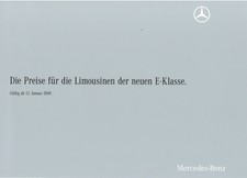 Mercedes E-Klasse Limousine W 212 Preisliste 2009 12.1.09 D price list cennik