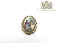 Fein Bemalte Porzellan Bildplatte mit Watteau Szene als Brosche