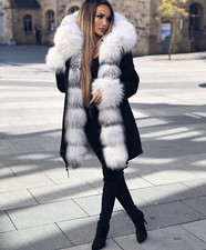 Damen CARMEN CHARLOTT Luxus Echt Pelz Parka Mantel Fuchspelz Größe XXL NEU!