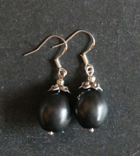 wunderschöne große Perle antrazit Ohrringe Haken Silber 925 mit Punze