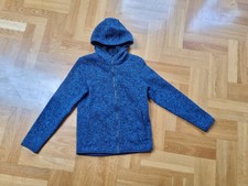 H&M Strick Fleece Jacke Junge blau grau meliert mit Kapuze Gr.134/140