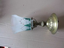 Alte, Antike Lampe, Deckenlampe Messing Handbemalter Lampenschirm Glas