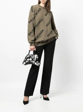 Authentischer Balenciaga BB Monogramm Unisex grüner Pullover Strickpullover Übergröße XS 