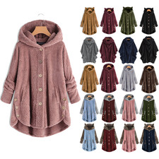 Damen Teddyfell Kapuzenjacke Fleecejacke Langarm Warm Mantel Jacke Kapuze Hoodie