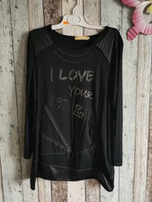 Damen Bluse Langarm Shirt mit Leder L