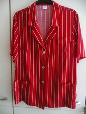 Bluse, Gr. 46, Kurzarm, rot/weiß gestreift, Kragen, 2 Taschen, geknöpft