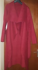 Neu Schöner Fleece Mantel lang mit Gürtel  Rot Bordeaux Made in Italy Gr.S