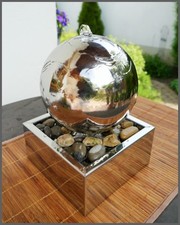 2. Wahl Edelstahl KUGEL Brunnen/Zimmerbrunnen/Tischbrunnen 24 cm ho *NEU* -12-