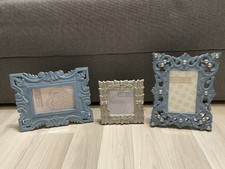 3x Bilderrahmen grau-hellblau Silber Versch. Größen Vintage 