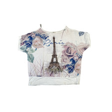 Inside Damen Shirt große weiße Blumen Eiffelturm Paris Cold Shoulder Top *