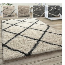 Hochflor Teppich, Weicher Wohnzimmer Shaggy Skandinavischer Stil m. Rautenmuster