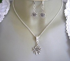 Oktoberfest Trachtenkette und Ohrringe Edelweiß Dirndlschmuck Wiesen Wasen SET