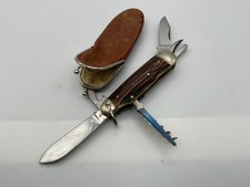 Böker Solingen Taschenmesser Hirschhorn Original Leder Etui 
