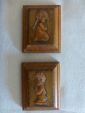 Holzbretter  2  Stück  Kupferstich Motive - Kinder Motive   ca. 9,5 x 8 cm