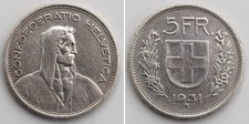 Schweiz/Switzerland 5 Franken 1931 Silber