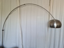 XXL Bogenlampe Stehlampe Stahlschirm Edelstahl Silber Marmor Platte Sockel Weiß