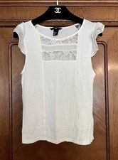 H&M Volant T-Shirt Top Spitze Creme Weiß XS S 34 36 Neuwertig 