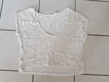 T-Shirt + M + creme + Spitze + rückenfrei + Goa + Hippie