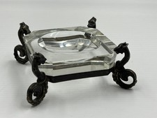 Antikes Kleinod Kristall Glas Schale mit 800er Silber Seepferd Figuren Montur