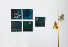 Original 5-teiliges Bilderset Acryl mit Goldfolie, abstrakte Kunst UNIKATE 