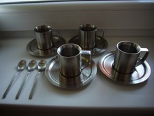 edle Espressotassen Mokkatassen Edelstahl mit Untertassen von ZACK 