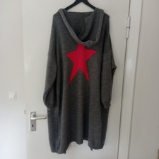 *Damen-Long-Strickjacke-Jacke-Cardigan-Strickmantel-Gr. 48- 50-GRAU-Stern-PINK*