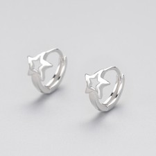 Kleine Klapp Ohrringe Creolen Stern echt Sterling Silber 925 Damen Kreolen