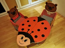 Sitzgruppe Kinder Tisch und Stühle Kindersitzgruppe Holz Handarbeit Bär unisex