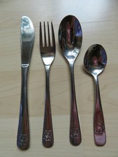 Kinderbesteck, 4 teilig, Motive "Teddybären", Marke Amefa, 18 -10, gebraucht