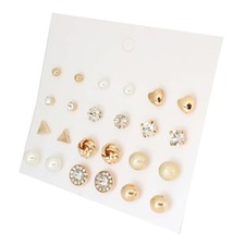 Ohrstecker Set Schmuck Dame Frau Ohrringe Gold Neu 12 Paar Strass Motive Glitzer
