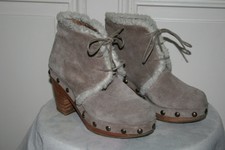 RIVER ISLAND Holz Clog Schnürschuhe beige Wildleder  in Gr. 39 