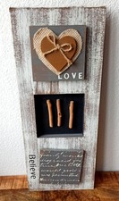Holz Wandbild Schild Tafel Love Believe Herz Braun Landhaus Deko Wandschmuck
