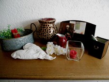 Shabby Deko Metallschale großes Windlicht Schreibtischgarnitur Stoffherz usw.