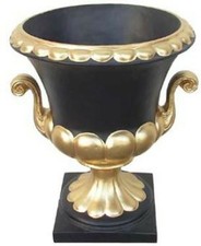 Casa Padrino Barock Blumentopf Schwarz / Gold H. 47 cm Prunkvoller Pflanzentopf 