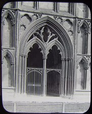 Glas magische Laterne Rutsche KATHEDRALE DIE WESTENTÜR C1890 FOTO ENGLAND