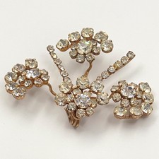 Vintage Art Deco Paste Kristall Glas Blume Spray Wire work groß Pin Brosche