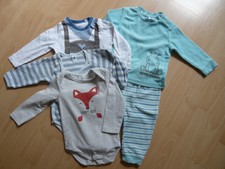 Babybekleidung Gr. 62/68, Jungen langarmbodys Hose Shirt weiß mintgrün blau