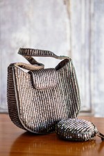 Art Deco Stil Pewter Perlen Abendtasche und passende Geldbörse m&s 2 Stück Set