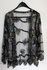 BLUSE BOHO - GRÖSSE 42 - TRANSPARENT - SCHWARZ GEMUSTERT - VINTAGE