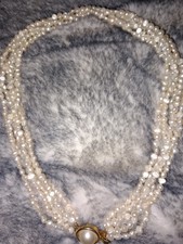 SWZP-Collier 5-reihig  44 cm, Bouton Schmuckschließe Süsswasser Perlen Nachlass