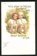 Lithographie Kinder nebeneinander auf dem Nachttopf, Toilettenhumor 