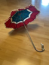 Antik Sonnenschirm Kinderwagen Stubenwagen Wiege Vintage Grün/Weiß/Rot 60ger Top