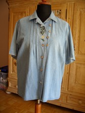 Trachtenbluse Landhaus Gr. 40 Baumwolle Jeans hellblau Stickerei