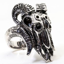 Voodoo RAM Skull Ring 925 Silber Biker Long Horn Ziege Native American feeanddave