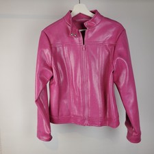 Damen Kunstlederjacke Damenjacke Übergangs Lederoptik Jacke Rosa 36/38