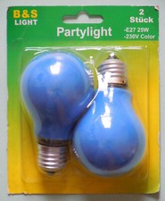B & S Partylight Lampe Leuchtmittel Glühlampe Birne blau E 27 25W 1x2 Stück OVP